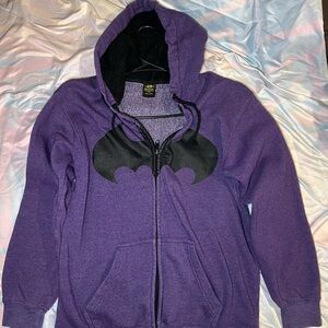 DC Comics Purple Batman Hoodie with black bat logo.